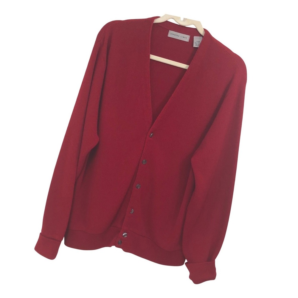 80s 90s Cypress Links Red Cardigan Sweater Golf Kurt Cobain Academia USA Men L